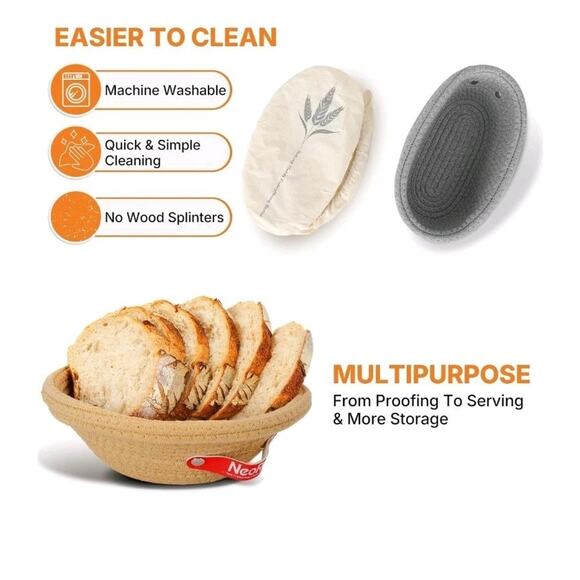 Cotton Rope Proofing Basket Set - Oval & Round Sourdough Baskets s31 - Picture 3 of 8